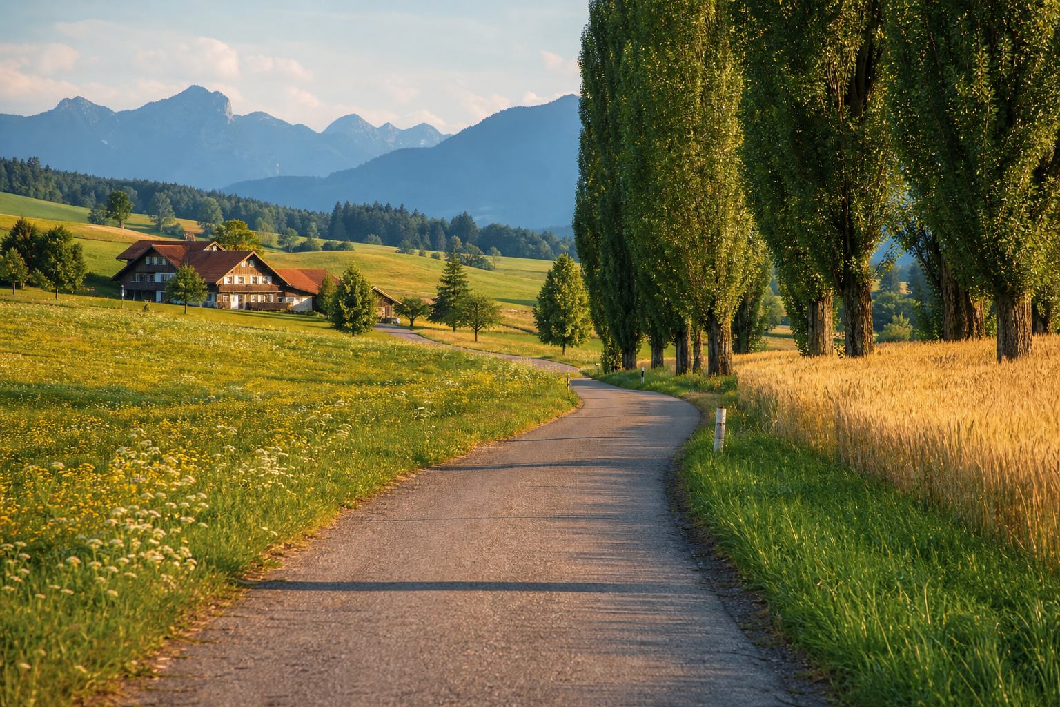 Bayerische Felder und Dörfer mit sanften Hügeln