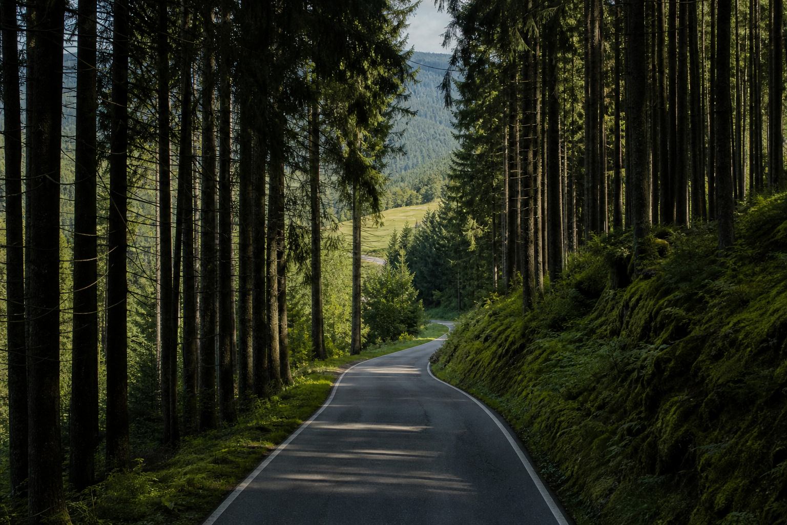 Kurvenreiche Forststraße durch den Schwarzwald